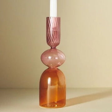 Castiçal Decorativo de Vidro Borossilicato Bold Red and Orange - 28x8 cm